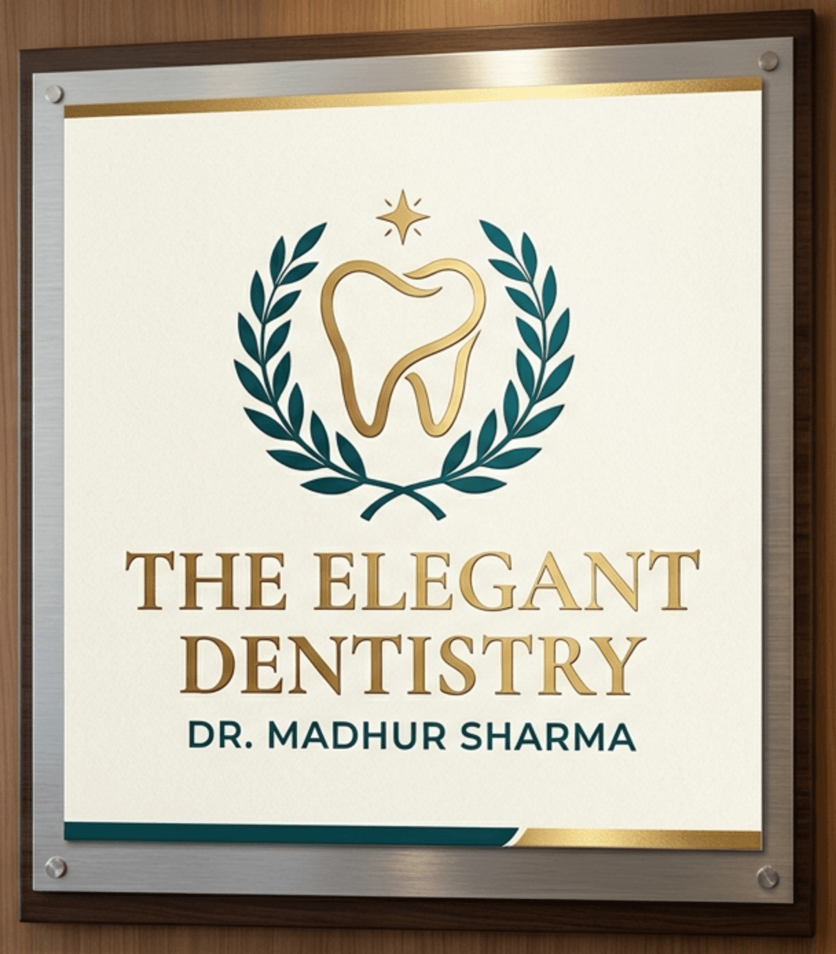 The Elegant Dentistry — Dr. Madhur Sharma clinic signage